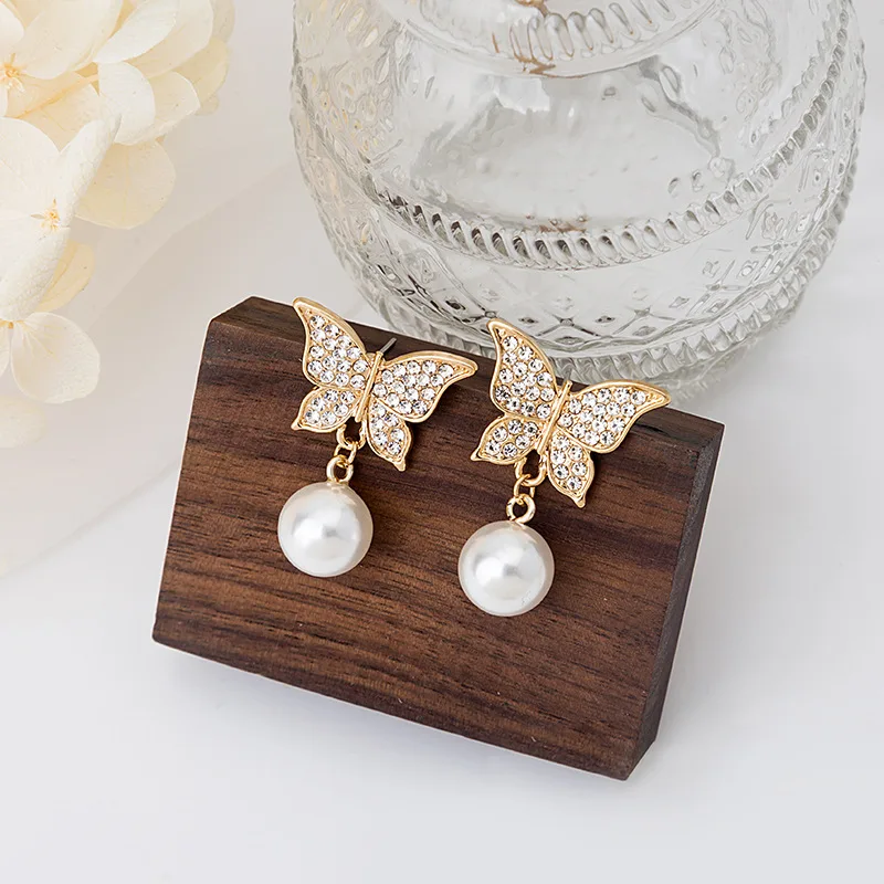 Роскошные серьги Стразы в форме бабочки для женщин модные корейские серьги-капли