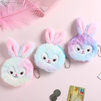 cute bunny girl coin purse children rainbow fur rabbit wallet small earphone bag new keychain card holder
