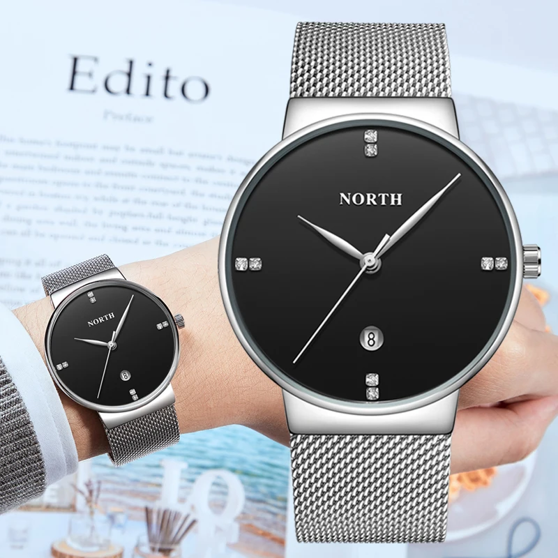 

NORTH Fashion Mens Watches Top Brand Luxury Quartz Watch Men Casual Mesh Steel 3ATM Waterproof Sport Watch Relogio Masculino