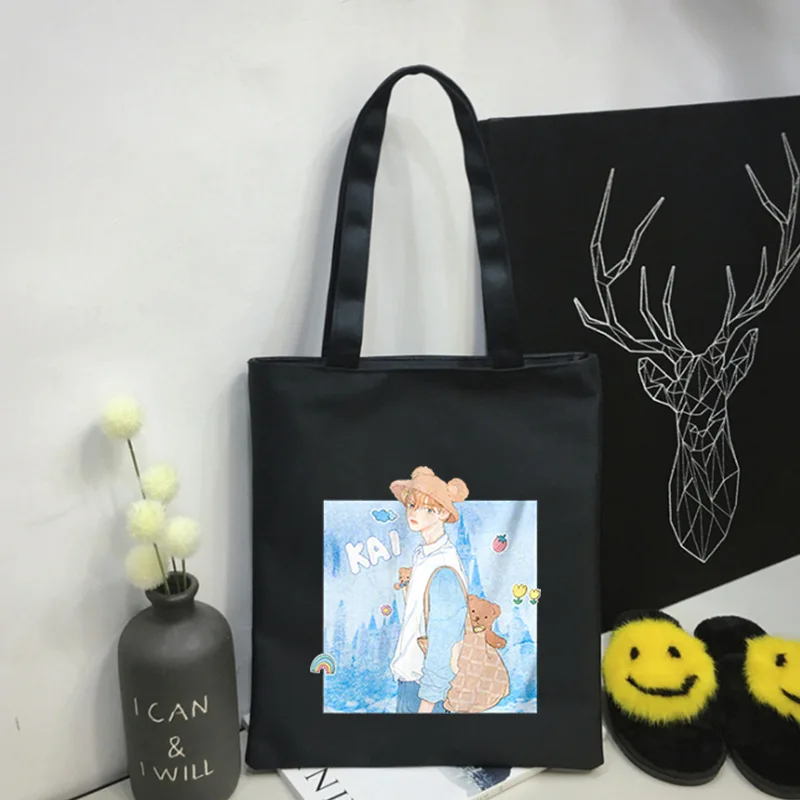 

Kpop EXO Canvas Bag Creative Cartoon Tote Bag Reusable Handbag Women Shoulder Foldable Cotton Shopping Bags Eco-friendly