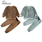 Коллекция 2020 года, весенне-осенняя одежда для малышей, зимняя одежда с леопардовым принтом для маленьких девочек и мальчиков, топы с длинным рукавом, свитшот + длинные штаны, одежда женская