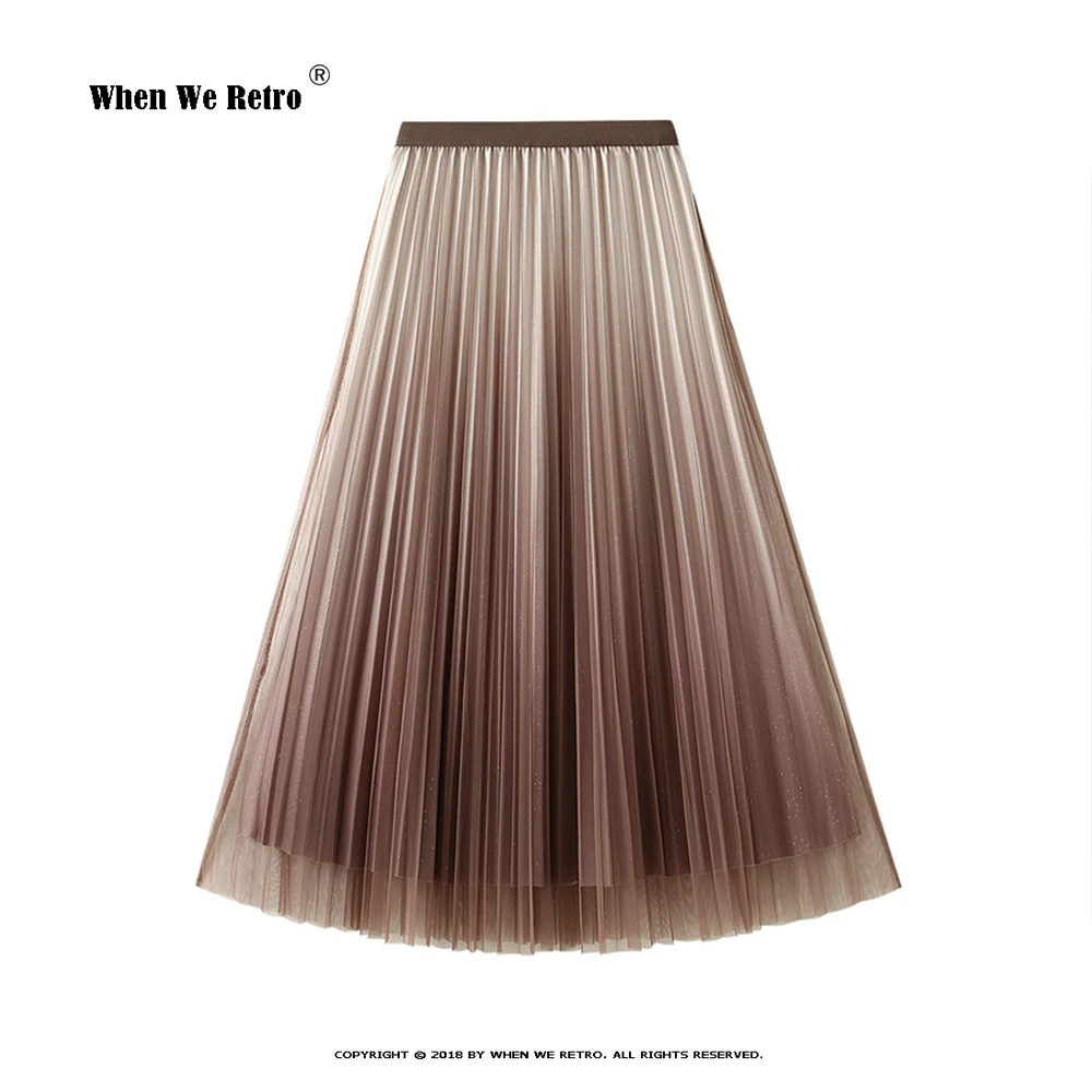 

Tulle Mesh skirt female autumn and winter 2021 new high waist gradient color design Long Pleated Skirts VD2502