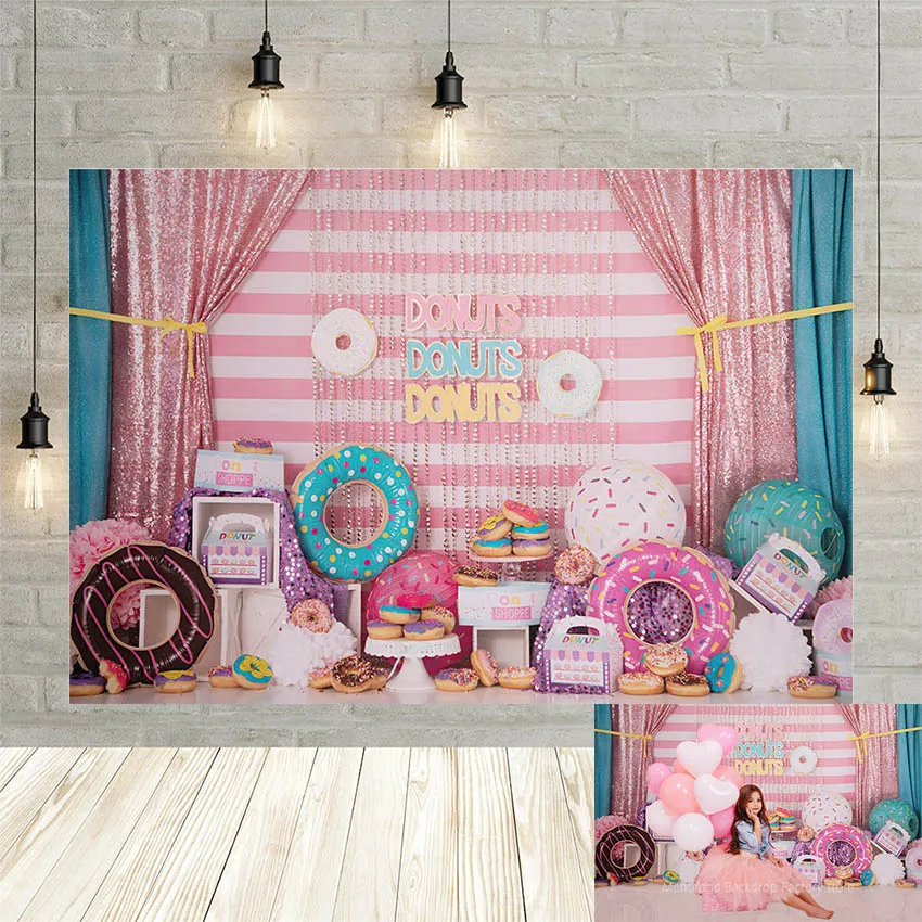 

Mehofond Happy Birthday Party Backdrops Sweet Donuts Photography Background Photo Studio Cake Smash Dessert Photozone Decor Prop