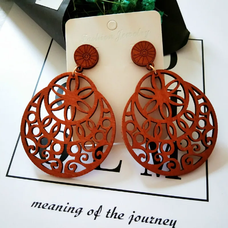 Новинка года. Европейские и американские популярные африканские деревянные серьги с длинной подвеской. Стильные женские серьги в старинном стиле