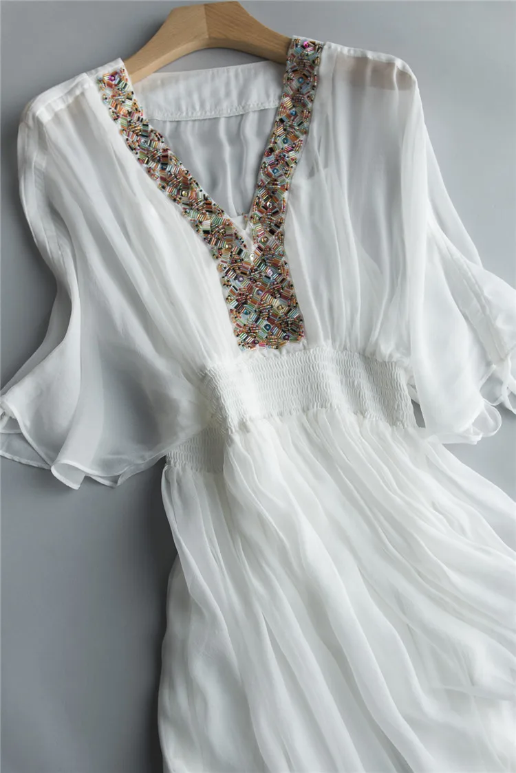 Женское шелковое платье в стиле бохо Элегантное Длинное винтажное с v образным