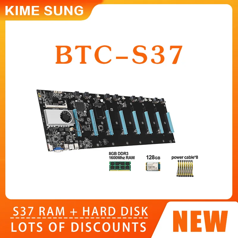 

New BTC-S37 Miner Motherboard CPU Set DDR3 8G Memory 128G MSATA Hard Drive Sodimm PCIE 16X USB Plug Kit 1600mhz VGA Assembly
