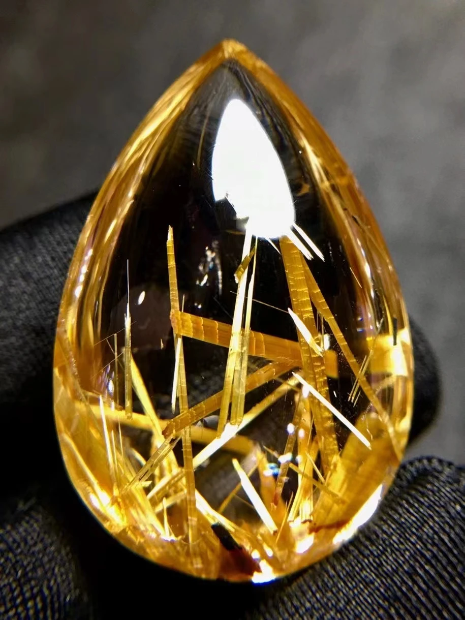 

Natural Gold Rutilated Quartz Rectangle Pendant Necklace Brazil 35.6*23.7*14.2mm Wealthy Stone Women Water Drop Jewelry AAAAAAA