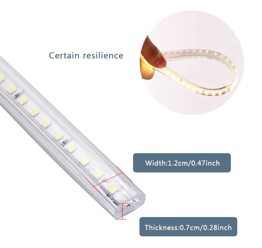 

220V LED Strip Light EU Plug with Switch 2835 120LEDs High Brightness Waterproof Outdoor Indoor Dimmer Home Kitchen Decoration