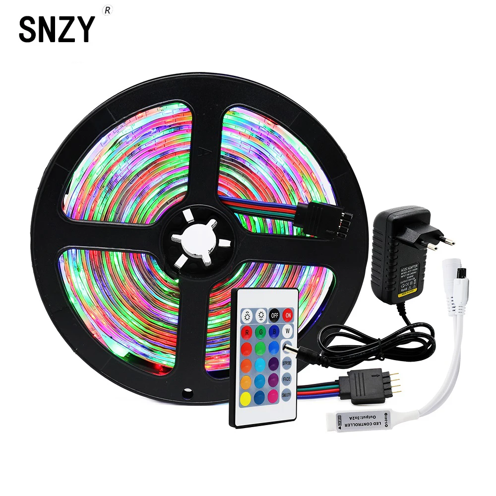 

SNZY LED Strip DC12V 5m 300LEDs 2835 Flexible LED Light Ribbon 3528 RGB Color Changeable + Remote Controller + Power Adapter