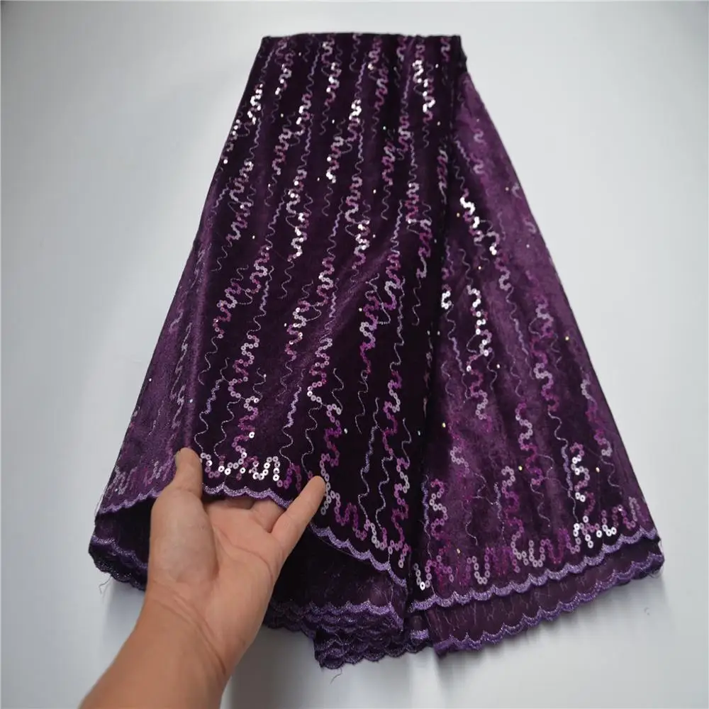 

African Velvet Lace Fabric With Sequins French Velvet Lace Fabric High Quality Nigerian Velvet Lace Fabric For Garment