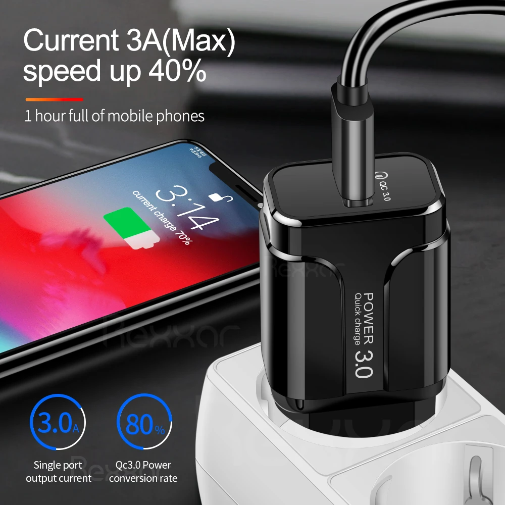 Зарядное устройство Rexxar 18 Вт USB 3 0 быстрая зарядка для iPhone 11 Samsung A40 Xiaomi Huawei Mate