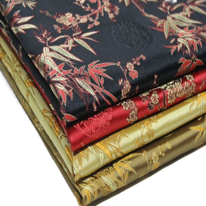 

Wide 29" Kimono Hanfu Cheongsam Silk Satin Material Jacquard Brocade Cloth Trim Diy Cushion Pillow Fabric Bamboos Plum blossom