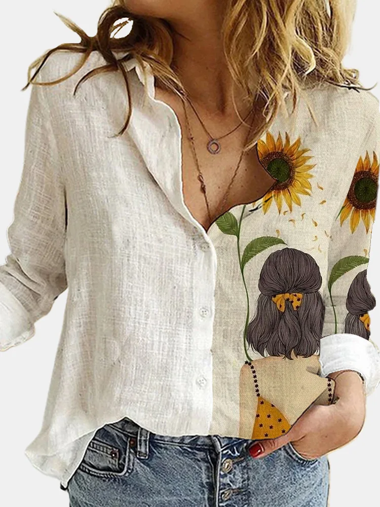 

Aprmhisy Autumn Elegant Print Shirts Women Turn Down Collar Button Long Sleeve Casual Street Shirt Blouses