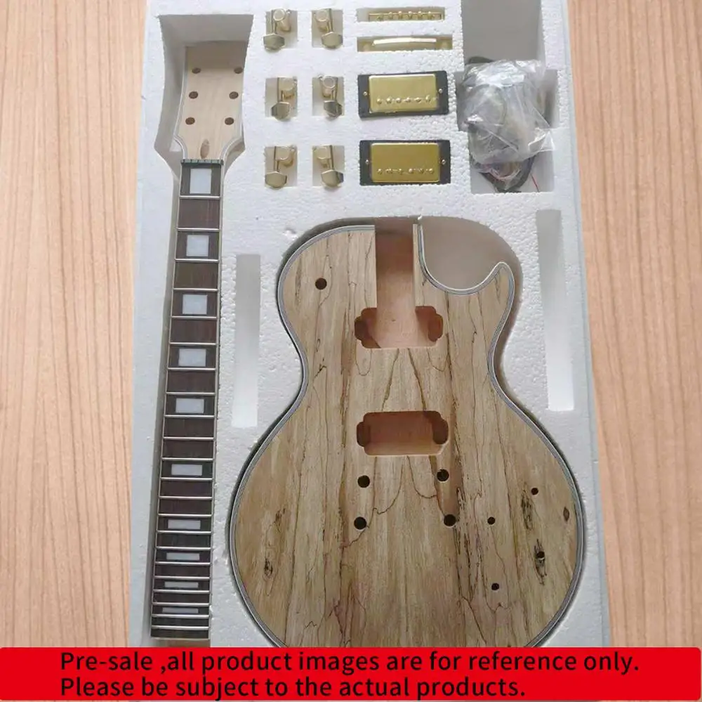 LP-SpaltedMaple-24 DIY LP стиль электрогитара Spalted кленовый шпон+ африканское красное дерево Okoume корпус шеи палисандр гриф набор гитары предпродажа - Цвет: LP-SpaltedMaple-24