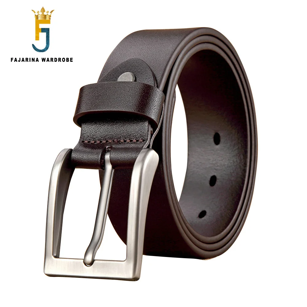FAJARINA Men's Good Level Quality Cowhide Belts Simple Design Styles Alloy Buckle Metal Cow Skin Belt Leather for Men N17FJ999