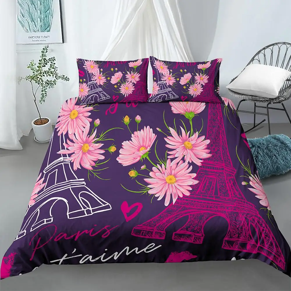 Комплект с пододеяльником и наволочкой 3D рисунком парижа эйфелевы застежкой