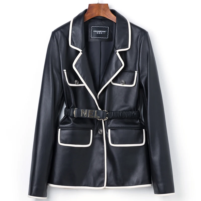 Женская куртка из натуральной овечьей кожи в Корейском стиле|Кожаные куртки| |