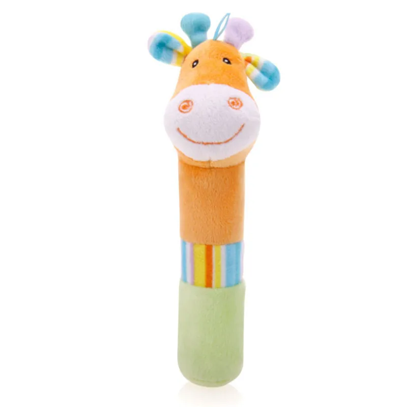

NEW Infant Jungle Animals High Quality Soft Plush Squeaky Sticks Baby Rattles Elephant Giraffe Hippo Lion Toys for Children Gift