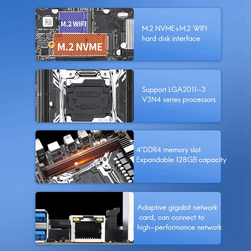 

X99M-G Computer Motherboard Support LGA2011-3 V3/V4 CPU DDR4 128GB Memory M.2 WIFI Interface Desktop Game Motherboard