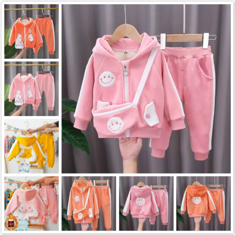 

Комплект одежды для маленьких мальчиков 2 шт., Одежда для новорожденных девочек, детская теплая одежда, пальто и штаны с капюшоном, толстовка с капюшоном и принтом мультяшного кота на молнии