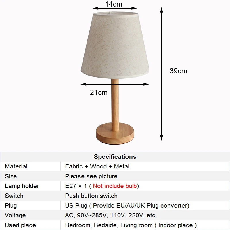 

Nordic Linen Table Lamps for Bedroom Nightstand Lamp Modern Bedside Lamp Living Room Lights Desk Lamp Vintage Wooden Lamp E27