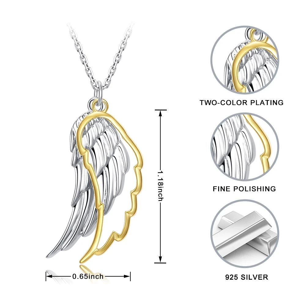 

StrollGirl New 925 Sterling silver wing of angel necklace feather chain diy craft fashion jewelry for Women 2019 Wedding gifts