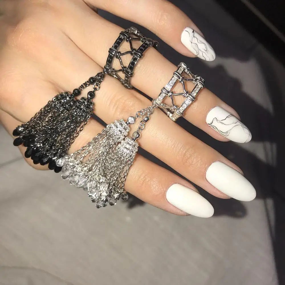 Кольца из настоящего серебра 925 пробы для Для женщин кольцо с двойными кисточками