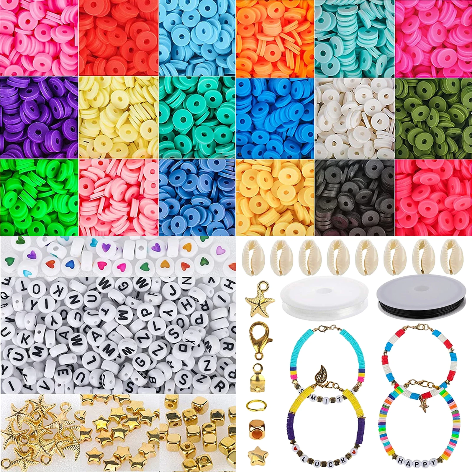 

4995 шт Плоские бусины для изготовления ювелирных изделий, Heishi глиняные дисковые бусины браслет 6 мм