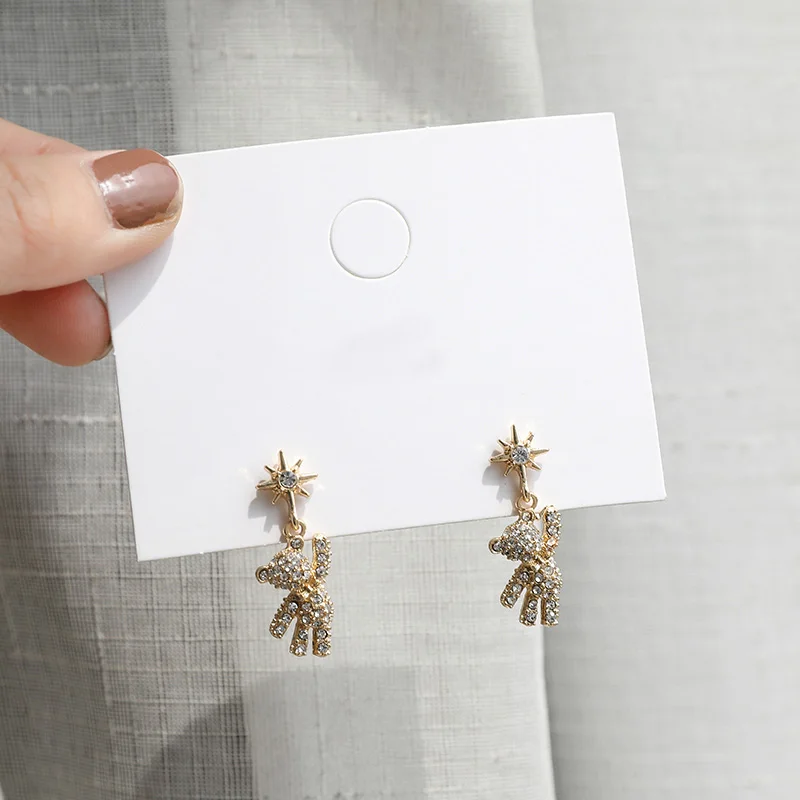 

S925 Silver Needle Trend Girl Full Diamond Bear Earrings Female Korean Simple Wild Net Red Earrings Ear Clips