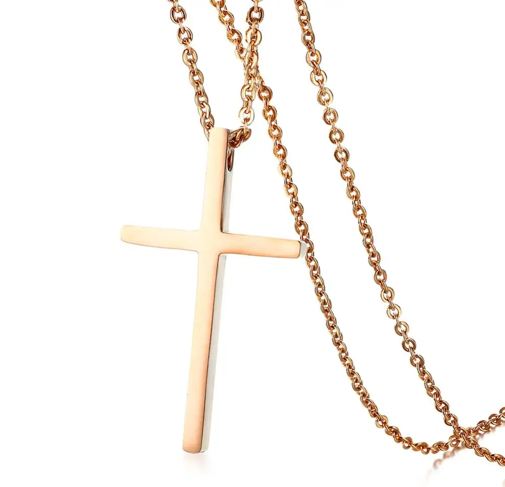 Ожерелье с черным розовым золотом и крестом для женщин мужчин выгравированное