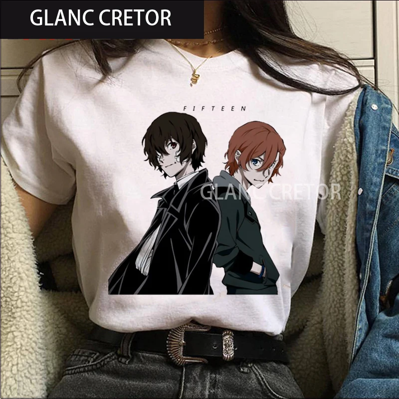 

Bungou Stray Dogs Harajuku Tshirt Kawaii Ladies T Shirt Streetwear Top Tee Female Funny Cartoon Graphic T-shirt Women Cute Anime
