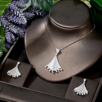 hibride 2pcs fan shape shiny cz rhinestone pave necklace earring jewelry set for wedding dress accessories colares femini n 656