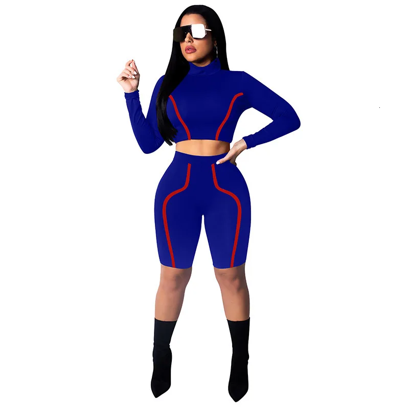 Autumn Women Two Piece Set Stripe Long Sleeve Trutleneck Crop Tops With High Waist Pants Tracksuit Sport Wear Ensemble Femme Rm* |