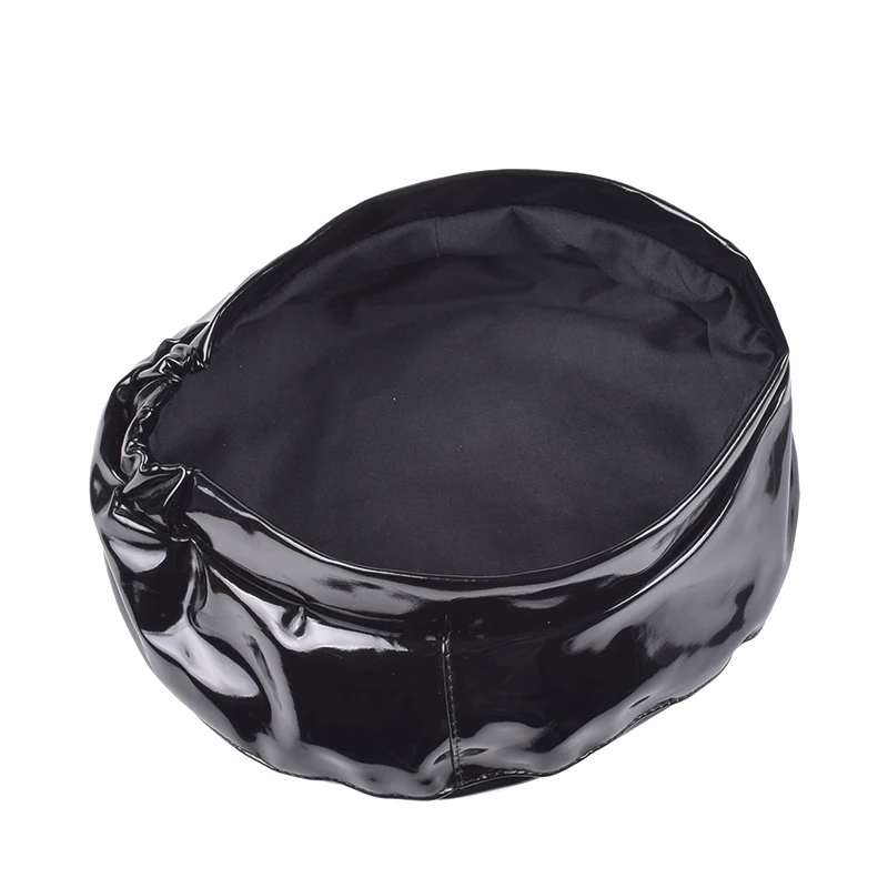 Берет из лакированной кожи Женский однотонная Панама с плоским верхом напуском