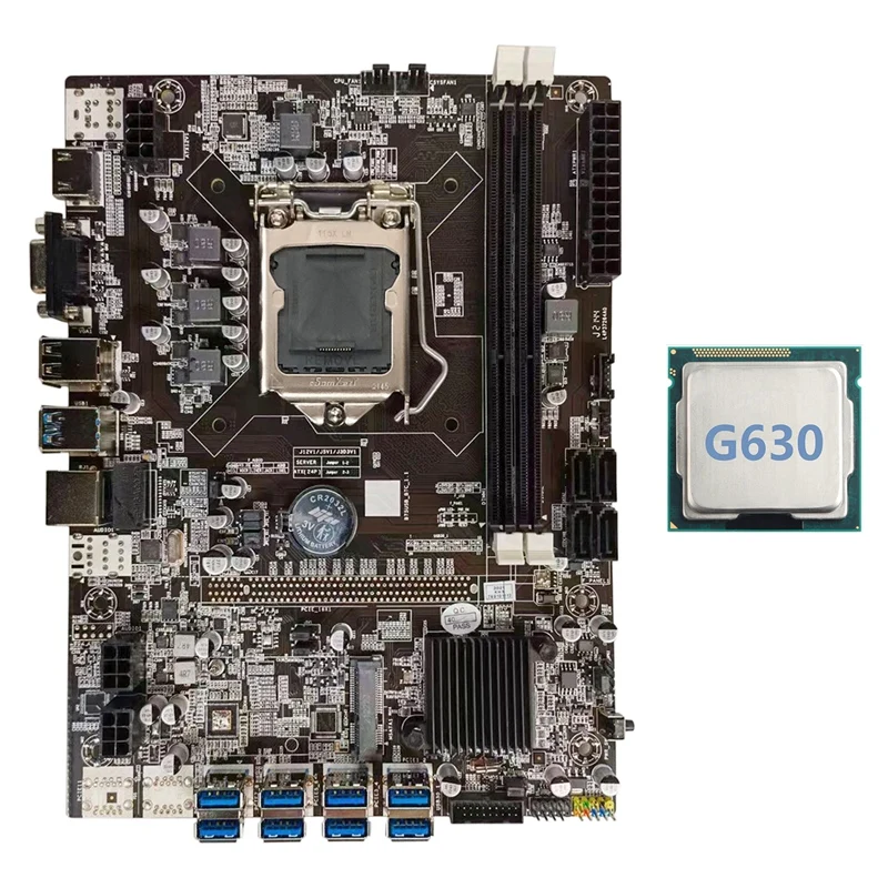 Материнская плата для майнинга B75 BTC + процессор G630 LGA1155 8xpcie USB-адаптер с поддержкой