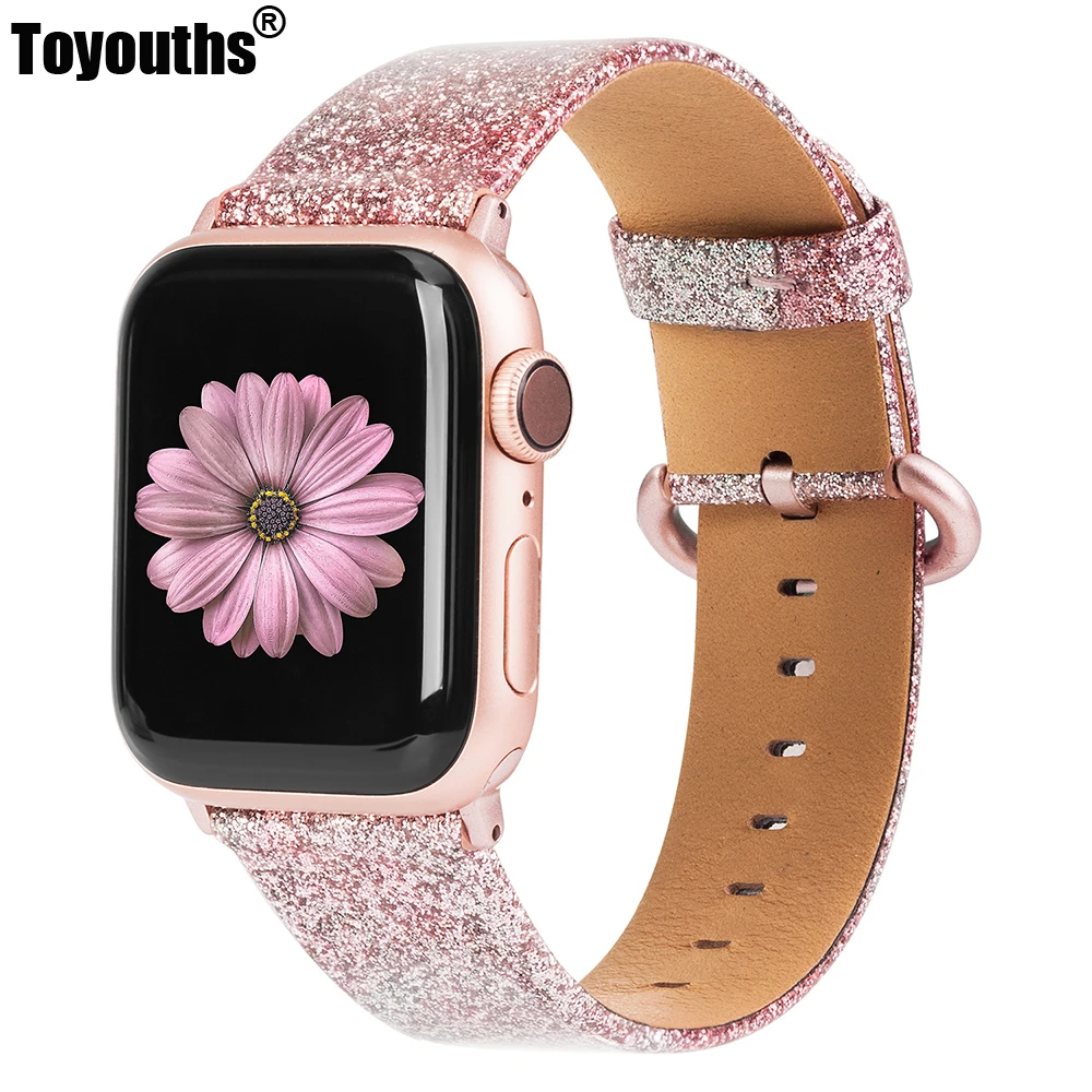 

Ремешок из натуральной кожи с блестками для Apple Watch, сменный Браслет для iwatch Series 5 4 3 2 1, 40 мм 44 мм, 38 мм 42 мм