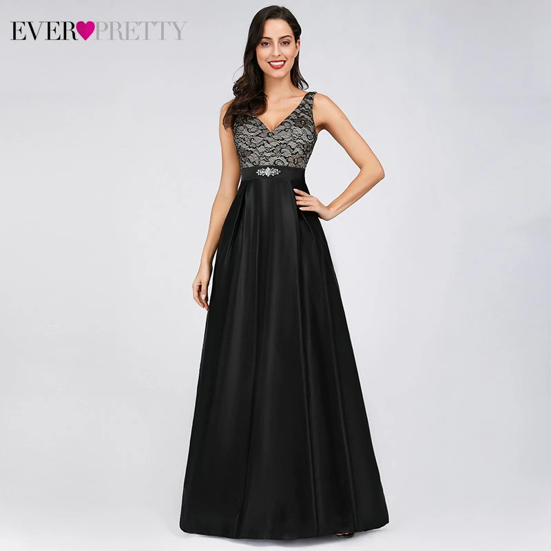 Элегантные кружевные вечерние платья для Для женщин Ever Pretty ТРАПЕЦИЕВИДНОЕ ПЛАТЬЕ С v-образным вырезом из сатина украшенное кристаллами Вечерние платья для вечерние Lange Jurken