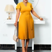 african dress new urban fashion solid color high waist short sleeved pleated skirt summer new style elegant party long skirt 3xl