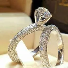 С двойным рядом камней AAA кубический циркон набор обручальных колец для женщин CZ Кристалл обручальное кольцо, бижутерия Femme Anillos Mujer Анель 2021