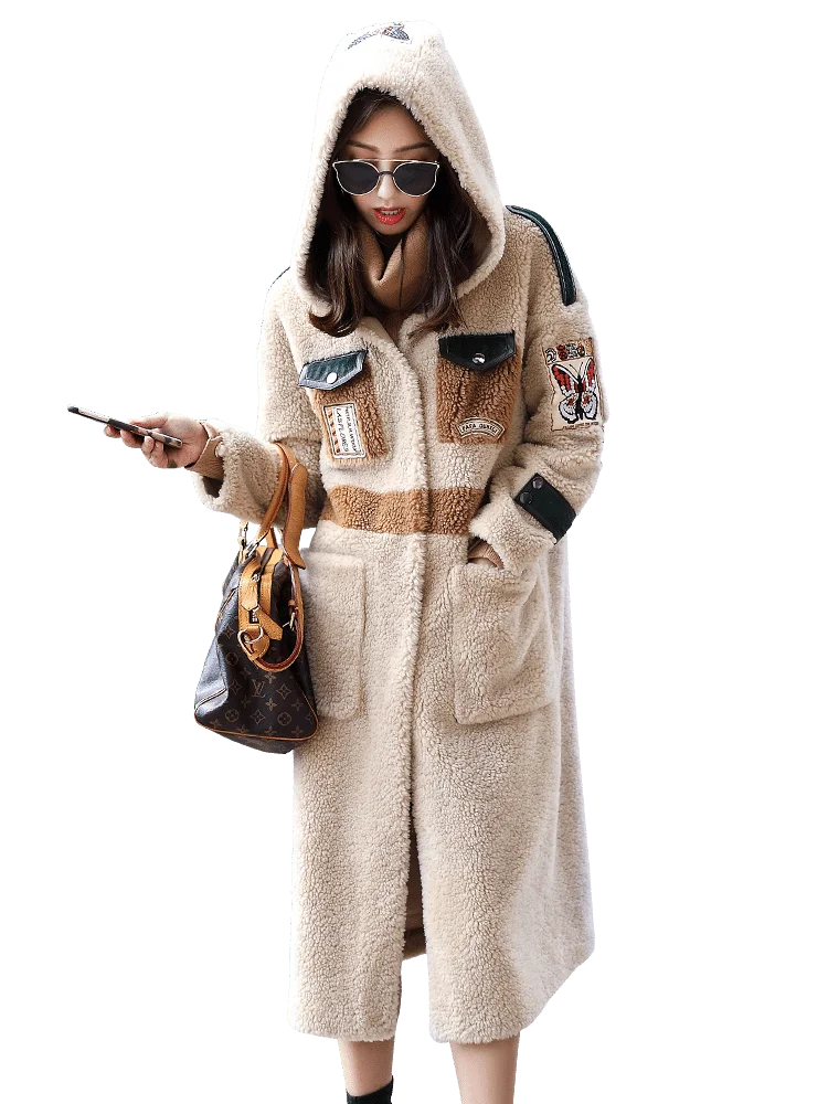 Корейские длинные куртки Manteau Femme, пальто из натурального меха, женские шерстяные пальто из овчины, зимняя женская куртка PP249