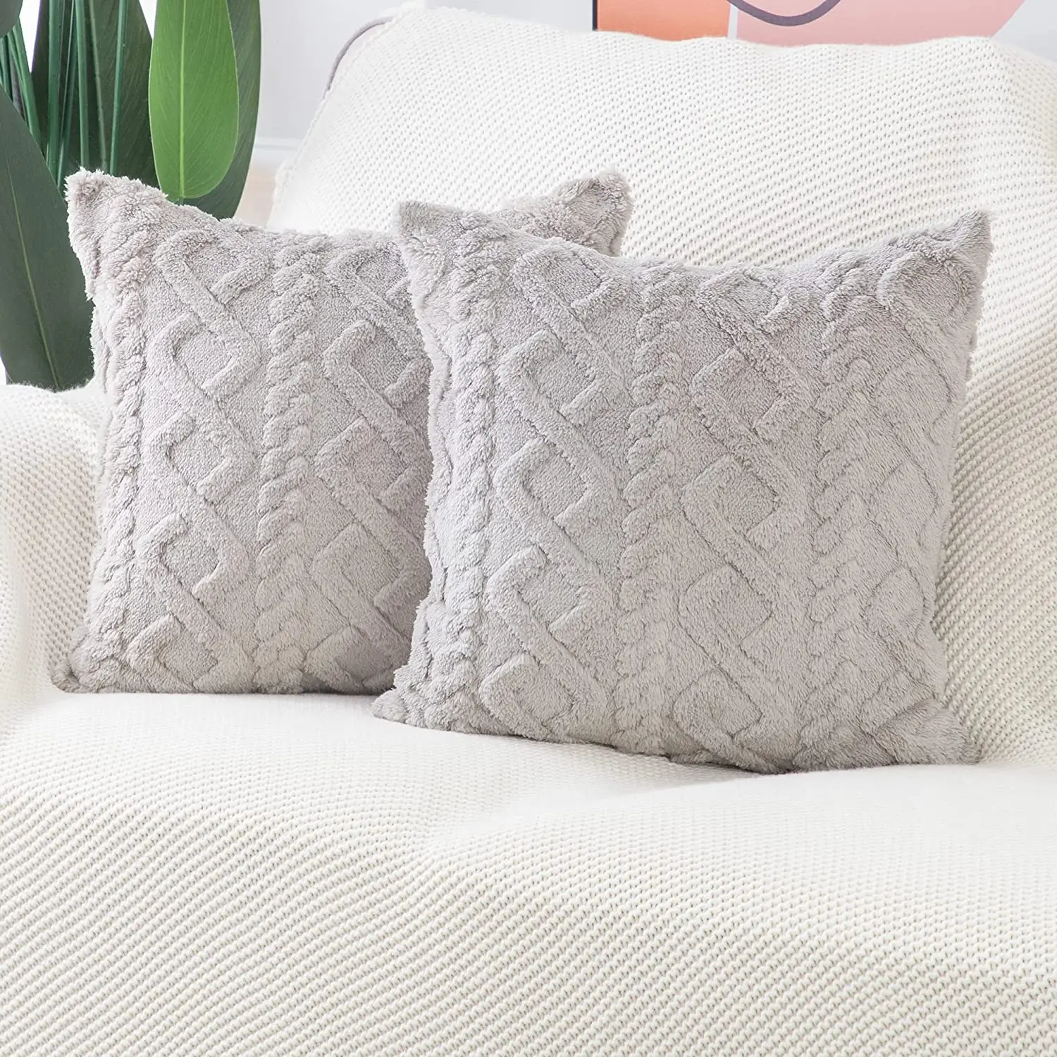 White Decorative Pillows For Sofa Fluffy Soft Solid Color Cushion Cover Home Decor The Plaid Throw Pillow Cover Geometric Pillow