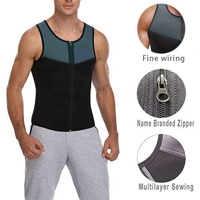 

1Days Ship Men Fashion Fitness Gym Neoprene Sauna Vest Sweaty Waist Trainer Body Shaper Slimming Suit Weight Loss Zipper Vest