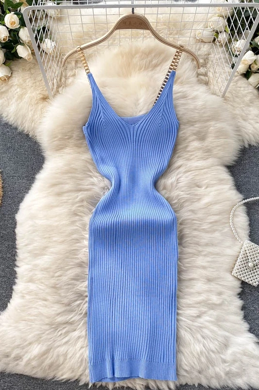 

European and American dress summer new sexy V-neck stretch knitted slim short hip skirt suspender base skirt