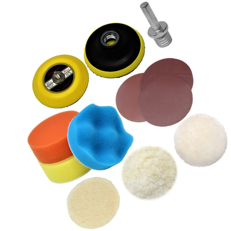 

12x Drill Adapter Polishing Plate Sanding Buffing Woolen Sponge Pads Rotary Kit