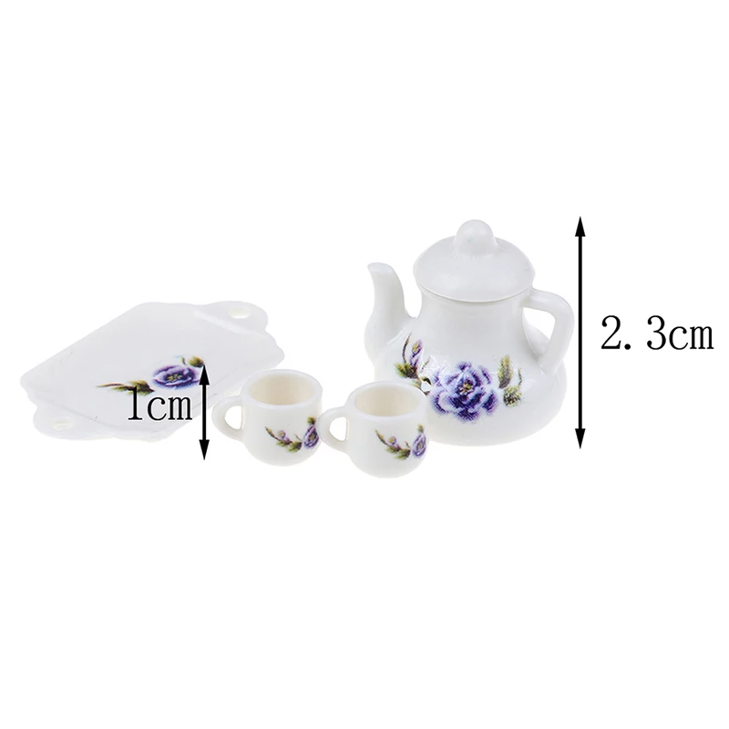 

4Pcs/lot Porcelain Tea Cup Set Chintz Flower Tableware Kitchen 1:12 Dollhouse Miniature Furniture Toys For Children