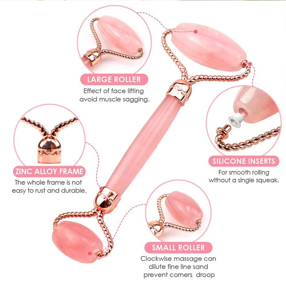 Нефритовый ролик для лица розовый КВАРЦЕВЫЙ и Gua Sha набор ухода за кожей под