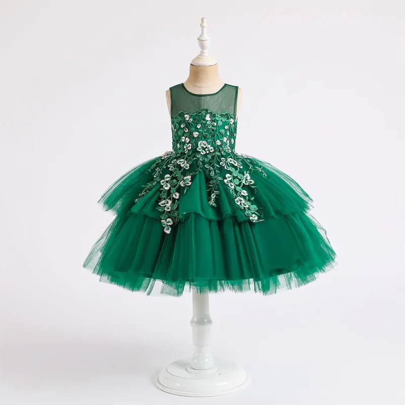 

Lace Mesh Dress for Girls Wedding Flower Multi-layered Birthday Evening Party Dress Small Elegant Princess Dresses kids Clothes