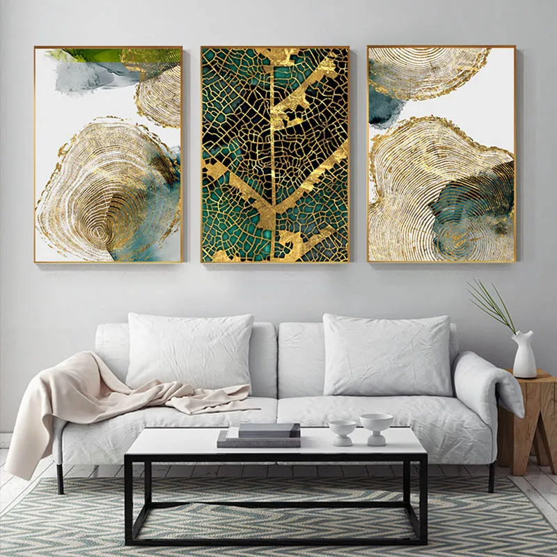 Абстрактные золотые листья Ежегодная картина минималистичный холст