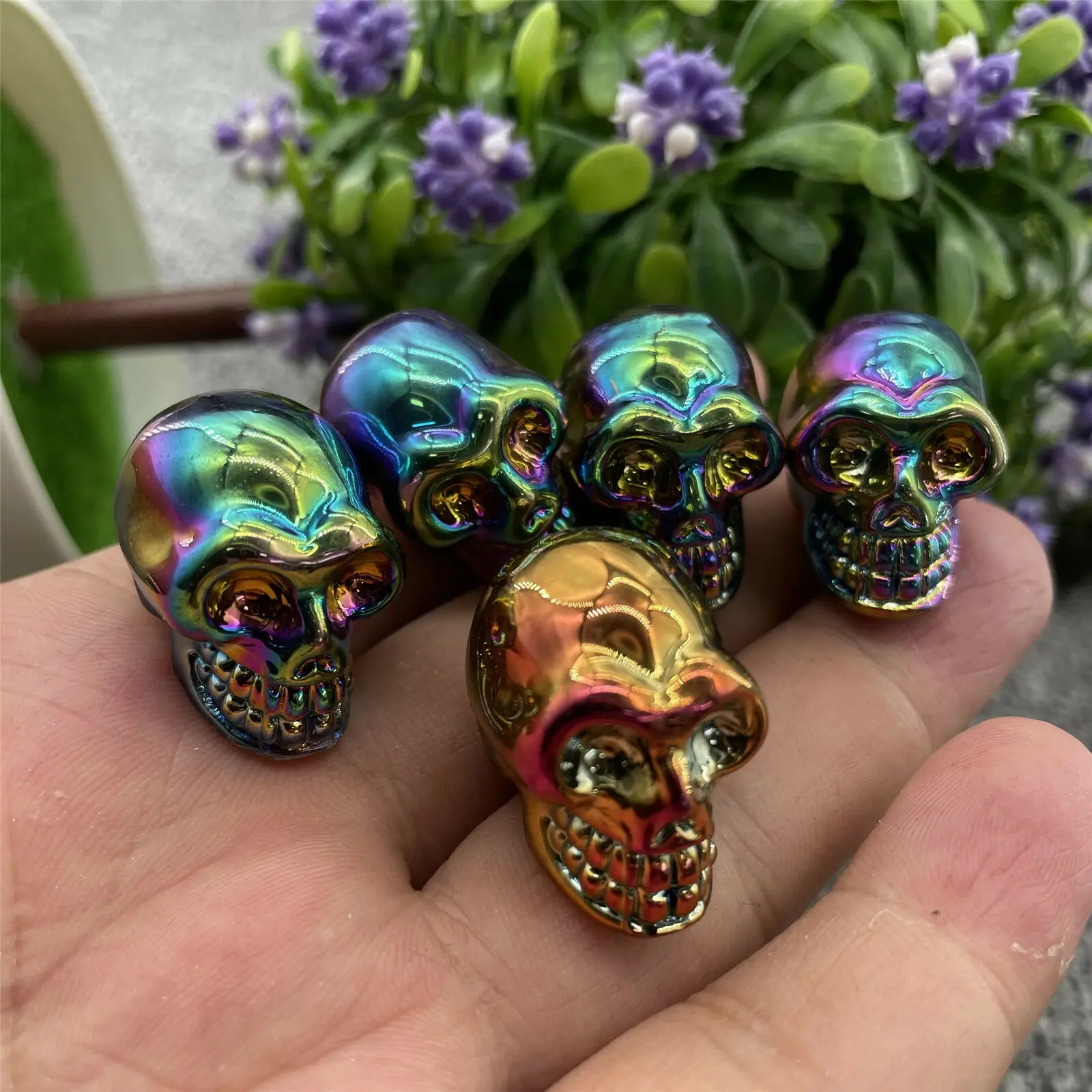 

Titanium Rainbow Skull Carving Quartz Skull Healing 5PC