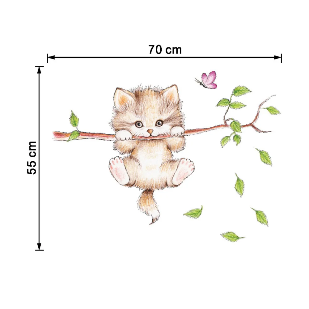 

Wall Sticker Cartoon Cat on The Tree Branch Stickers Self-adhesive Removable Wallpaper Wall Art for Nursery Living Room Kid Room